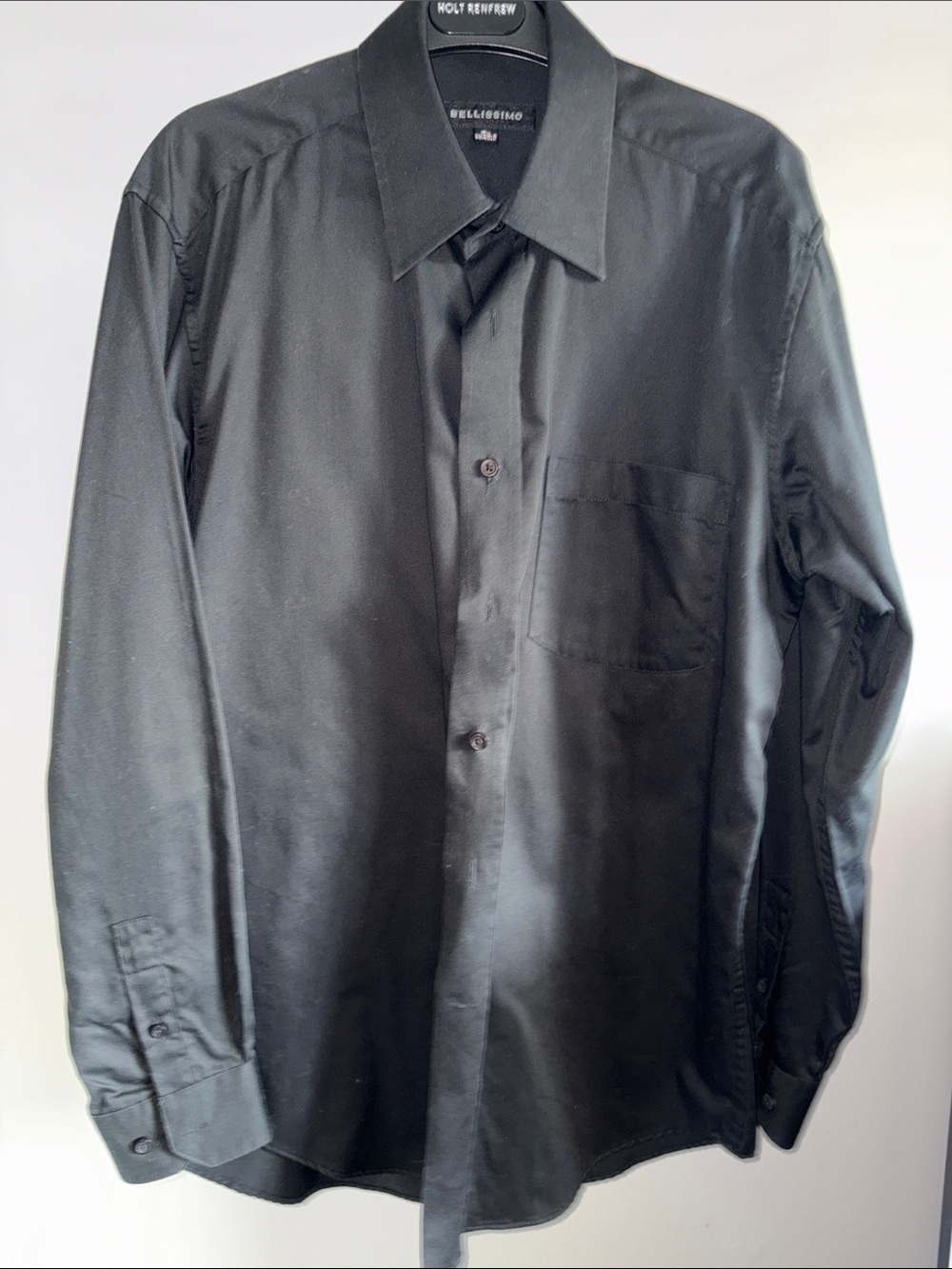 Belleguomo Men's Black Long-Sleeve Dress Shirt